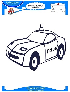 Çocuklar İçin Polis-Arabası Boyama Sayfaları 